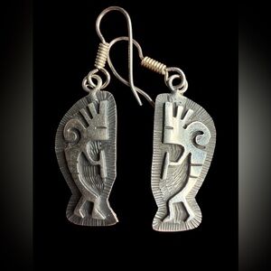 Sterling Silver Kokopelli Dangle Earrings Signed CS